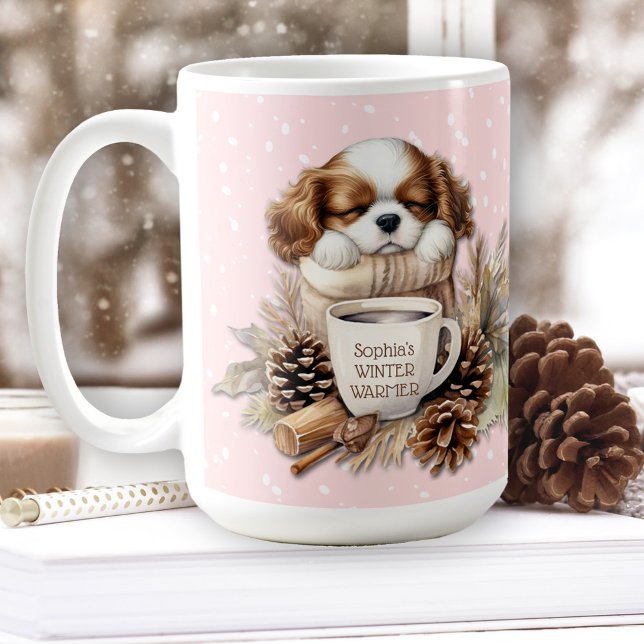 Mug Noël Pink Cavalier King Charles Large (Christmas Winter Pink Cavalier King Charles Large Coffee Mug)