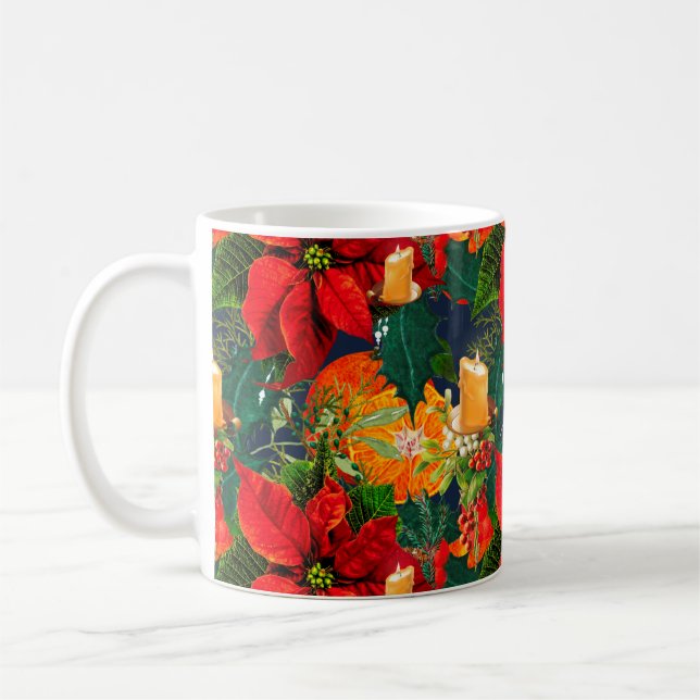 Mug Noël, poinsettia, bougies, fête, mistletoe,   (Gauche)