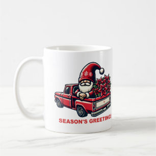 Mug Noël Poinsettia Gnome Dans Camion Ramassage Rouge