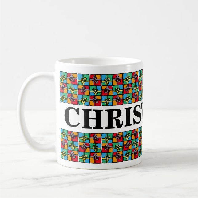 Mug Noël Présente Nom personnalisé Fête (Gauche)