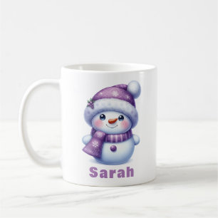 Mug Noël Purple Snowman Nom personnalisé