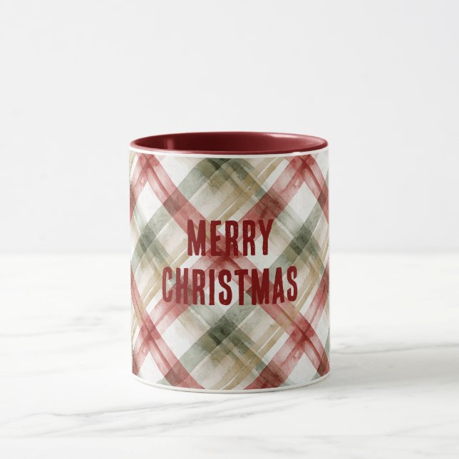Mug Noël Rayures Carreaux Rouge Blanc Vert (Centre)