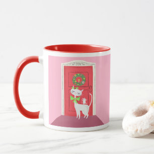 Mug Noël Retro Chat blanc et souris rose