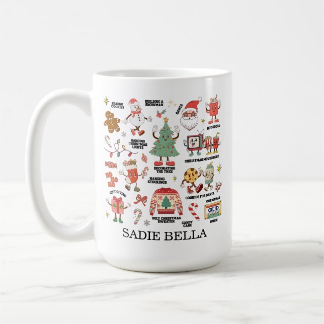 Mug Noël Rétro Nostalgique Vert Et Rouge (Gauche)