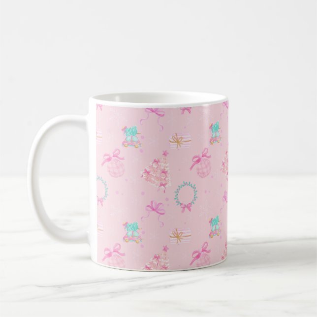 Mug Noël rose Coquette Bow Motif Sans Couture (Gauche)
