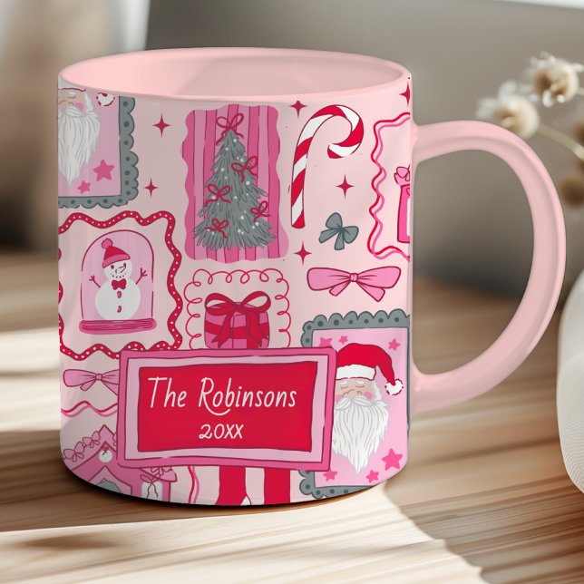 Mug Noël rose coquette dessiné à la main (Créateur téléchargé)