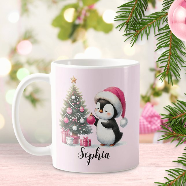 Mug Noël rose Pingouin mignon (Créateur téléchargé)