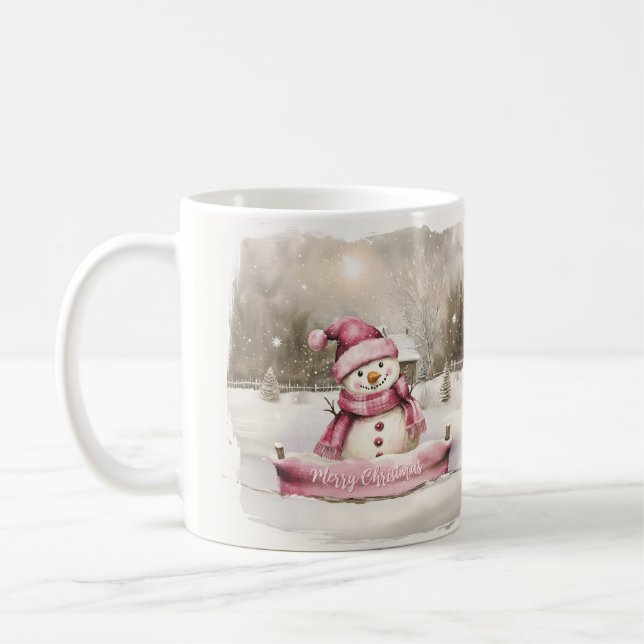 Mug Noël rose Snowman Vintage (Gauche)