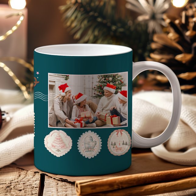 Mug Noël Rose Vert Rétro (Créateur téléchargé)