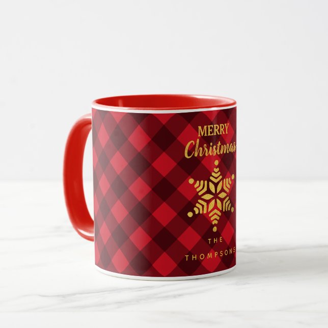 Mug Noël Rouge et noir Buffle Plaid Star Snowflake (Devant gauche)