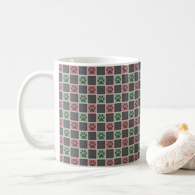 Mug Noël rouge et vert motif Empreinte de patte à thèm (Avec donut)