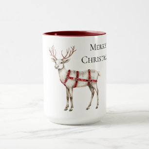Mug Noel rouge menthe blanche cerf blanc