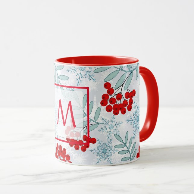 Mug Noël, Rowan, rouge, blanc, flocons de Café Mu (Devant droit)