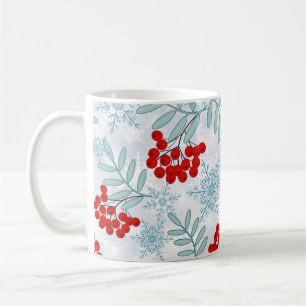 Mug Noël, Rowan, rouge, blanc, flocons de neige