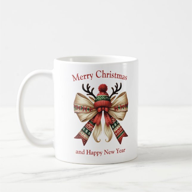 Mug Noël ruban rustique avec chapeau d'elfes renne (Gauche)