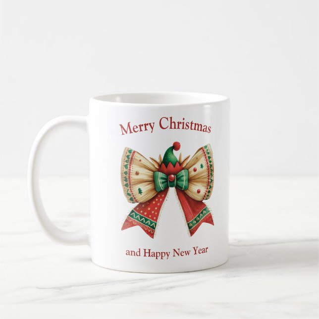 Mug Noël ruban rustique avec chapeau d'elfes renne (Gauche)