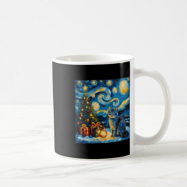 Mug Noël Russe Bleu Chat Art Van Gogh's The Star (Droite)