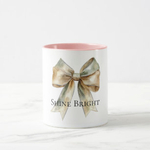 Mug Noel Rustique Blanc Vert Or Bow Personnalisé