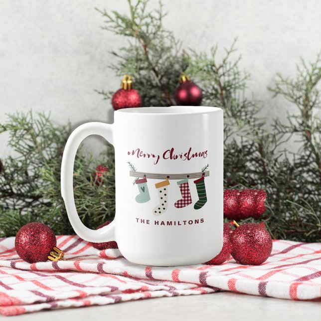 Mug Noël rustique Chaussettes rouges de famille Fêtes  (Créateur téléchargé)