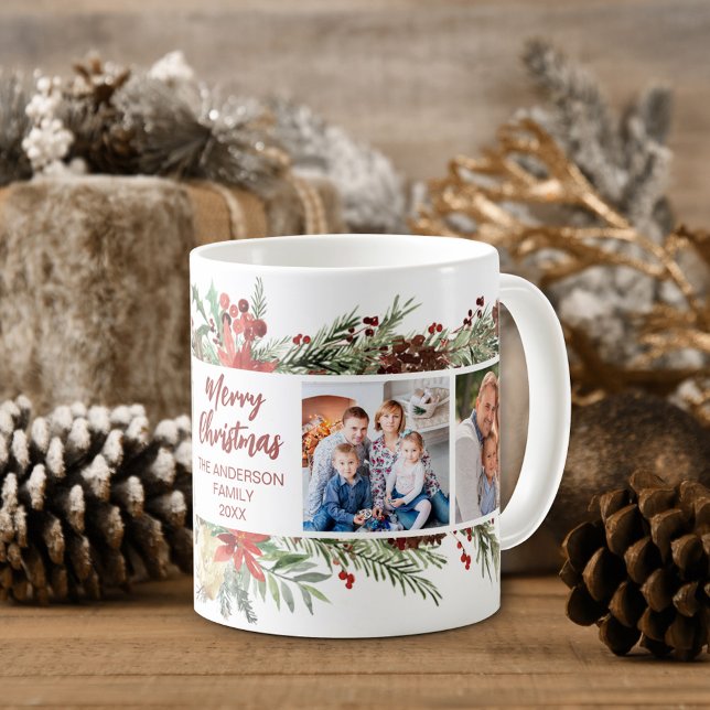 Mug Noël Rustique en Forêt Famille 4 Photo  (Créateur téléchargé)