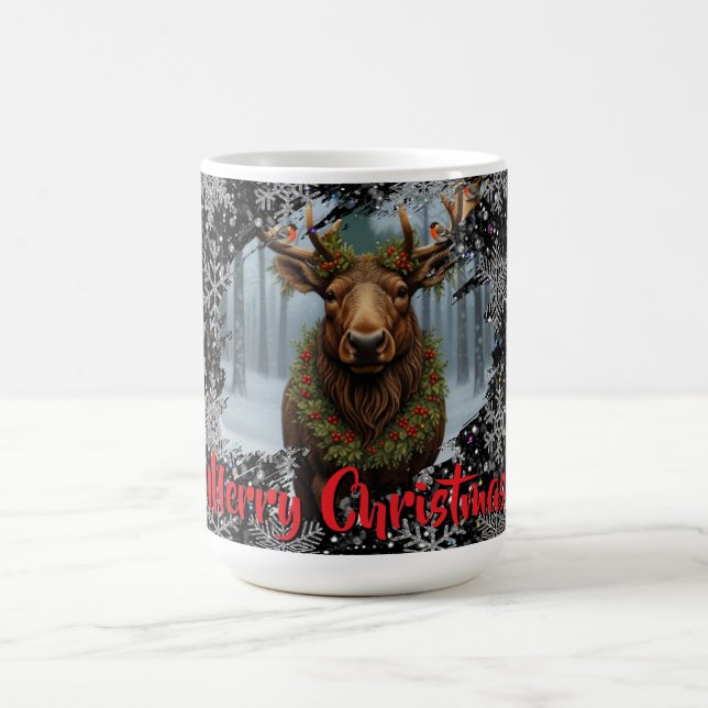 Mug Noël rustique orignal forêt boisée hivernale neige (Centre)