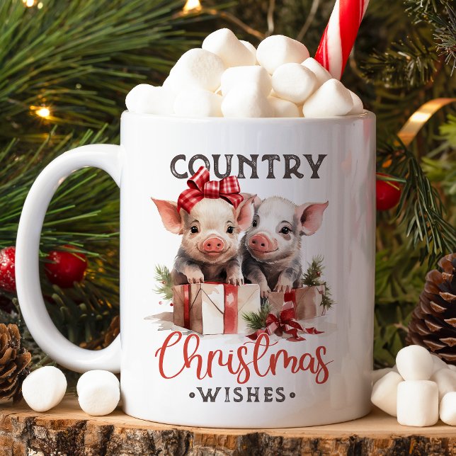 Mug Noël rustique Pays Souhaite Joli Cochon (Créateur téléchargé)