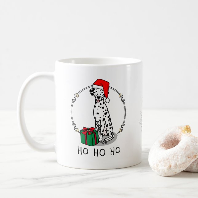 Mug Noël Santa Hat Chien dalmate (noir 1) mignonne (Avec donut)