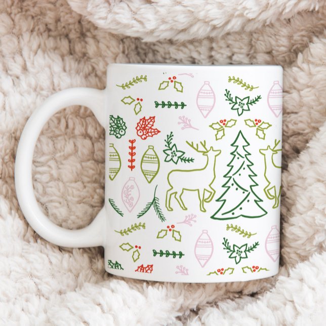 Mug Noël scandinave Motif illustré (Scandinavian Christmas Illustrated Pattern Coffee Mug)