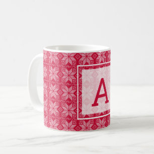 Mug Noël, scandinave, rouge, blanc, flocons de neige,