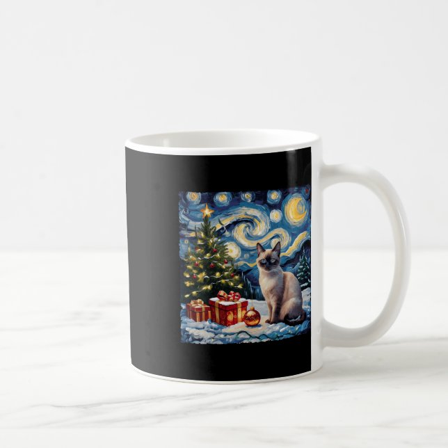 Mug Noël Siamese Chat Art Van Gogh Le Starry Nigh (Droite)