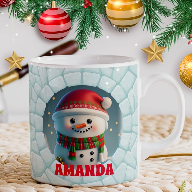 Mug Noël Snowman 3D Nom personnalisé Vacances (Créateur téléchargé)