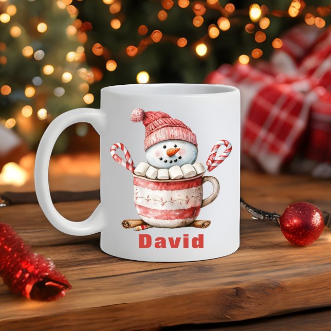 Mug Noël Snowman Hot Cocoa Sucre de canne Marshmallow (Christmas Snowman Hot Cocoa Candy Cane Marshmallow Coffee Mug
)