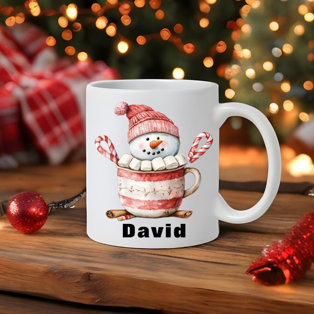 Mug Noël Snowman Hot Cocoa Sucre de canne Marshmallow (Christmas Snowman Hot Cocoa Candy Cane Marshmallow Coffee Mug
)