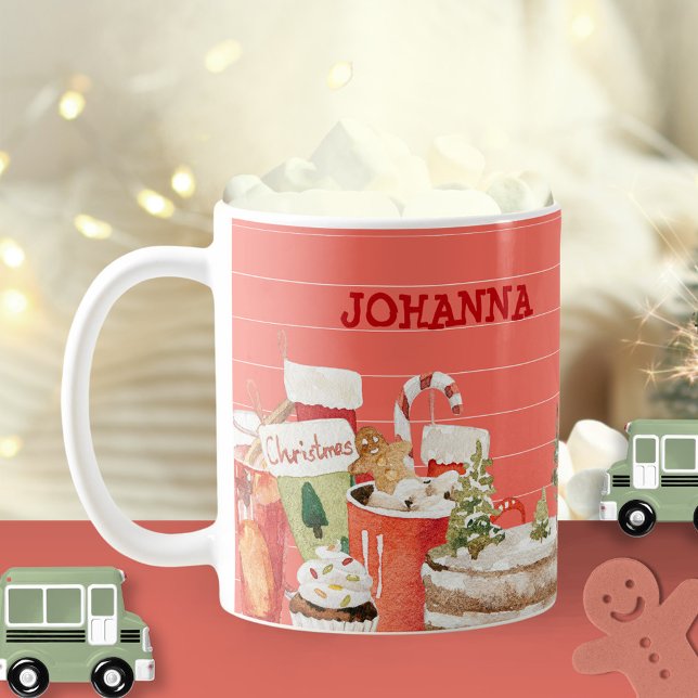 Mug Noël Soins Fille Rose Aquarelle (Pink Watercolor Christmas Treats Girly Festive Coffee Mug ©Susanne Sachers - Sunny Mind 🌞)