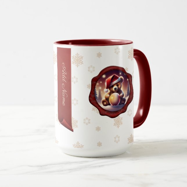 Mug Noël Teddy Snowball Personnalisé Bannière Blanc (Devant droit)