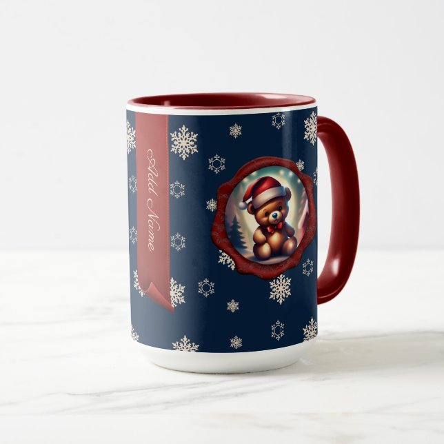 Mug Noël Teddy Startree Bannière personnalisée Bleu (Devant droit)