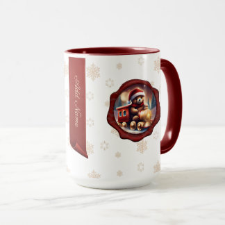 Mug Noël Teddy Train personnalisé Bannière blanche