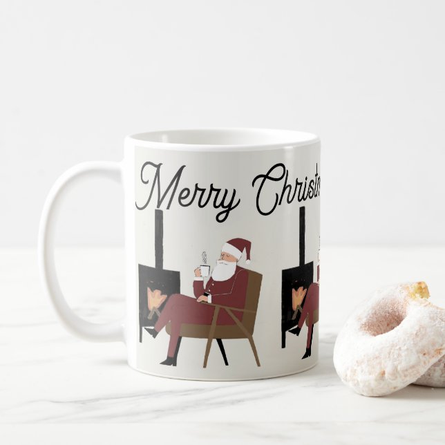 Mug Noël Traditionnel Père Noël devant la Cheminée  (Avec donut)