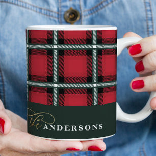 Mug Noël traditionnel rouge tartan personnalisé