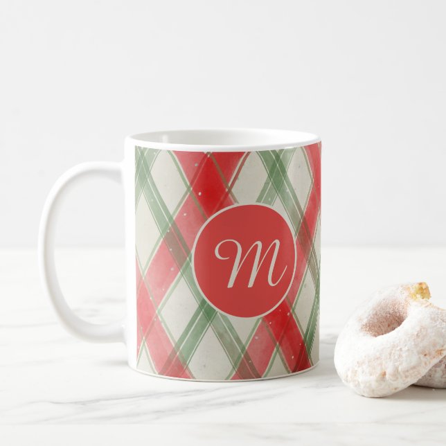 Mug Noël unique rouge et vert motif saisonnier (Avec donut)