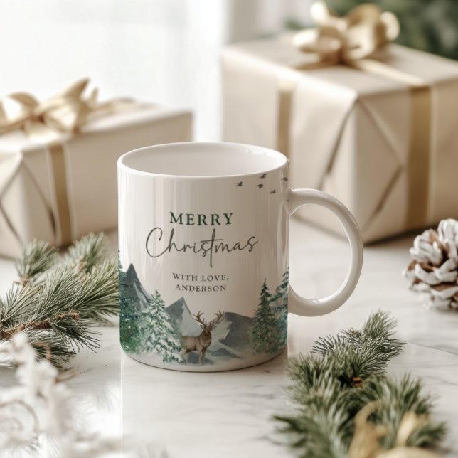 Mug Noël Vert Aquarelle Pine Forêt Vacances (Créateur téléchargé)