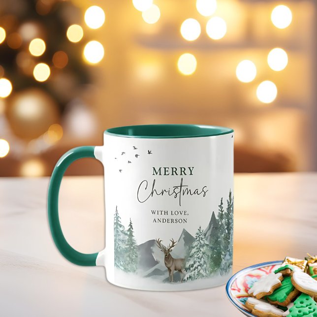 Mug Noël Vert Aquarelle Pine Forêt Vacances (Créateur téléchargé)
