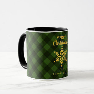 Mug Noël Vert Buffle noir Plaid Star Flocon de neige