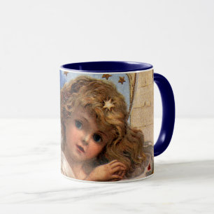Mug Noël vintage, Ange victorien avec cloches d'or