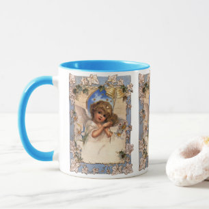 Mug Noël vintage, ange victorien avec cloches dorées