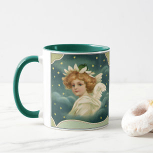 Mug Noël vintage, Ange victorien avec étoiles d'or