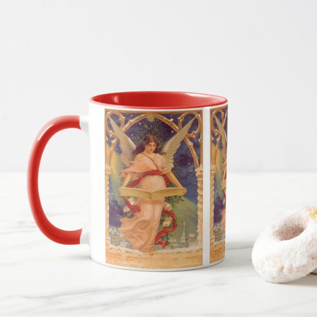 Mug Noël Vintage, Ange Victorien Lecture Bible (Avec donut)