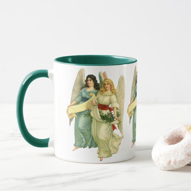 Mug Noël vintage, anges victoriens angéliques (Avec donut)