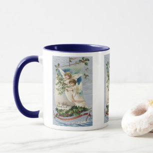 Mug Noël vintage, Anges victoriens en voilier
