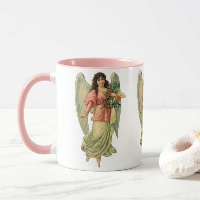 Mug Noël Vintage, Antique Ancien Ange Victorien (Avec donut)